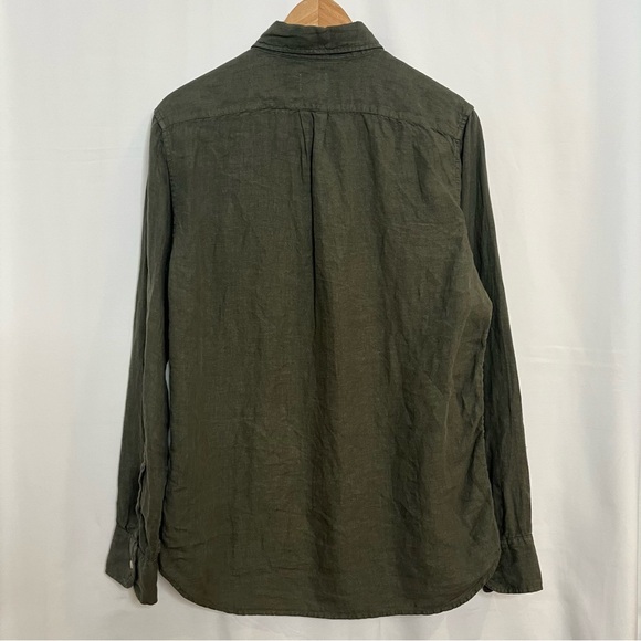 J. Crew Men’s Baird McNutt 100% Linen Shirt Button Down Olive Green Size S Slim - Picture 9 of 11